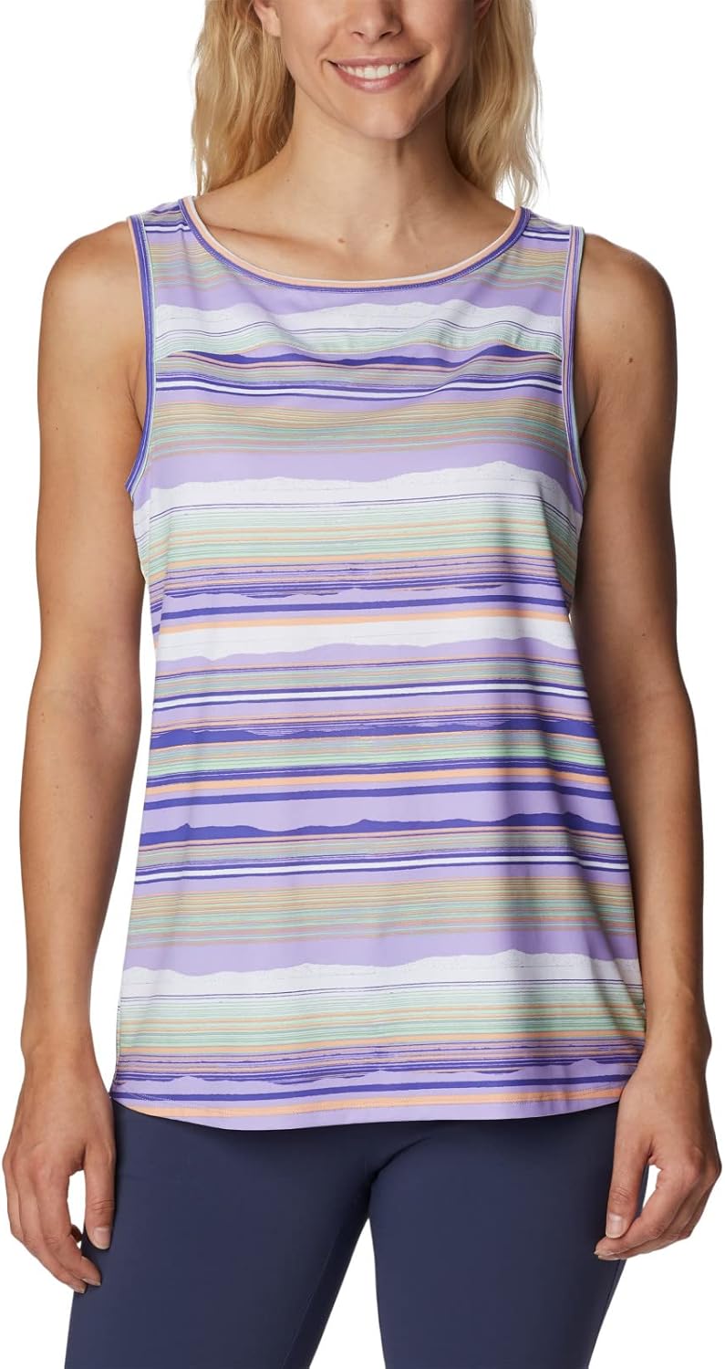 

Женская майка Columbia Chill River от Columbia, влагоотводящая, с защитой от солнца, Frosted Purple/Horizons Stripe Multi