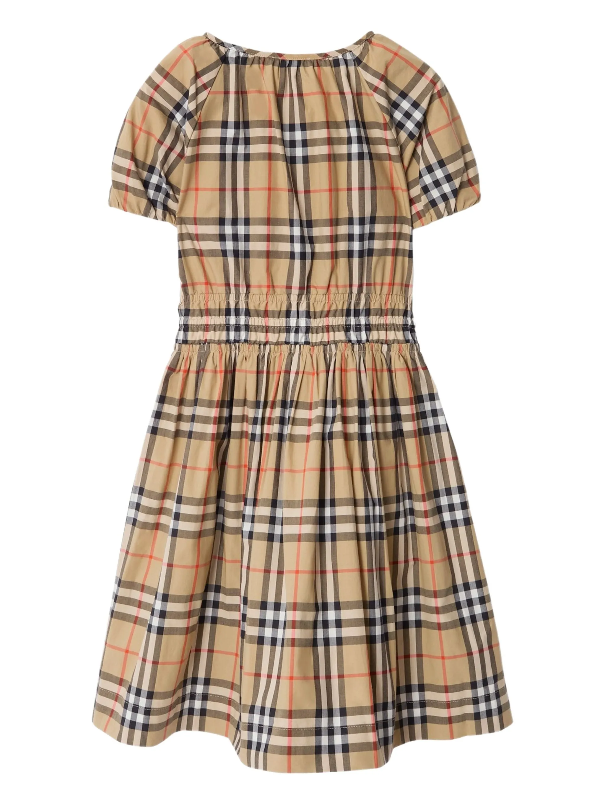 Клетчатое платье с объемными рукавами Burberry Kids, нейтральный — фото 2