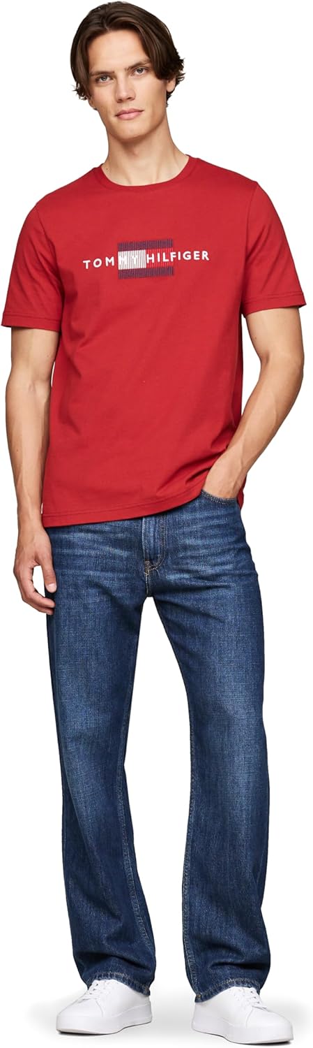 Мужские хлопковые футболки Tommy Hilfiger с коротким рукавом и вышитым логотипом-флажком. Доступны также размеры для больших и высоких размеров., Dark Magma — фото 4