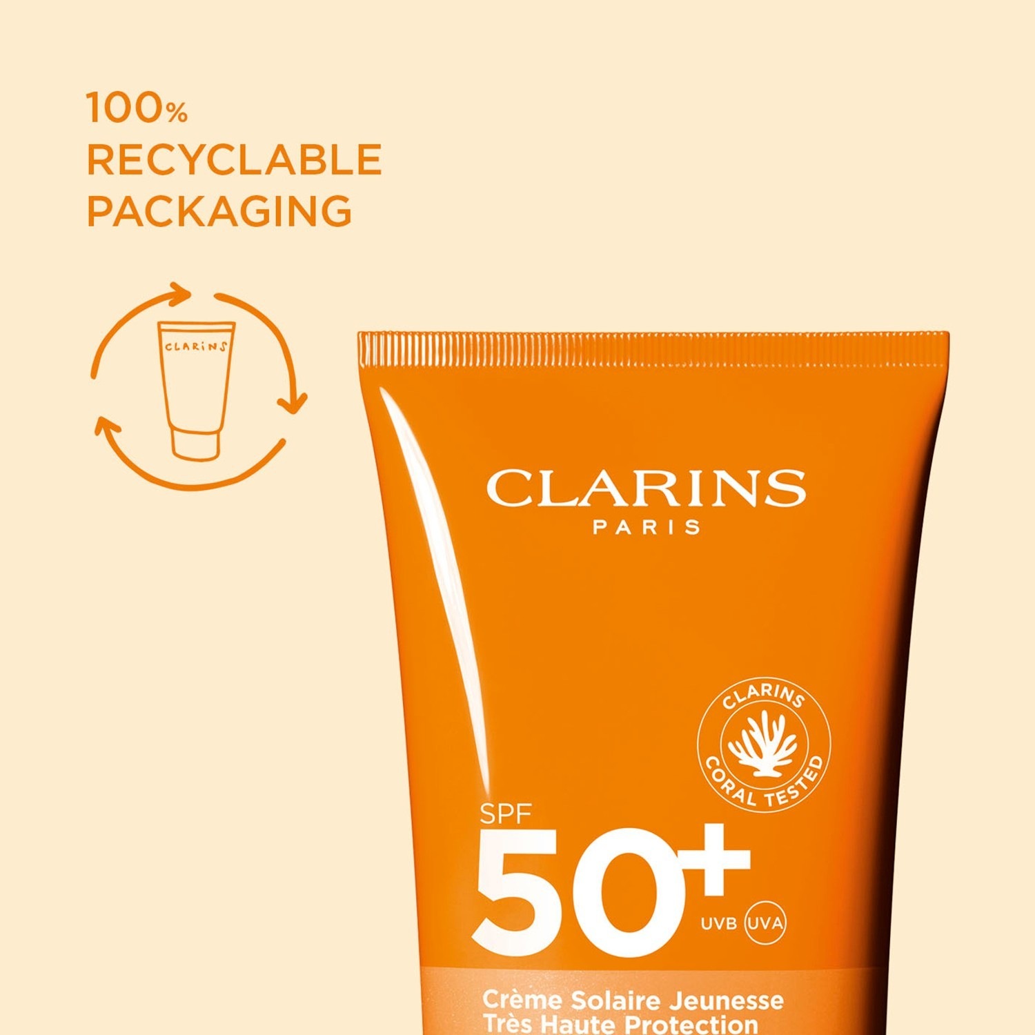 Солнцезащитный крем sun care youth-protecting sunscreen spf50+ Clarins, объем 150 мл. — фото 4