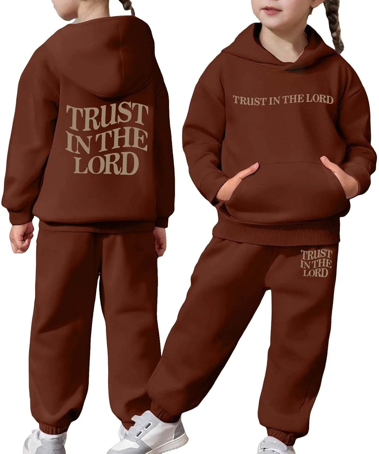 Детский спортивный костюм с принтом Trust in The Lord Jesus, кофе
