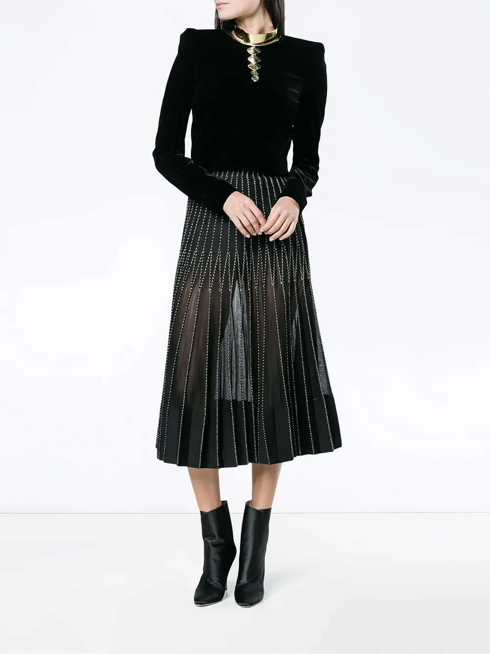 Длинная юбка из шелка с металлизированной вышивкой Alexander Mcqueen, черный — фото 2