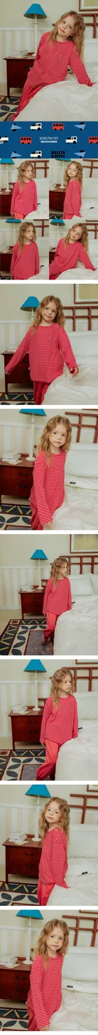 Детская футболка с длинным рукавом Bb Heart Stripe Rib красная от Belita&Boys — фото 3