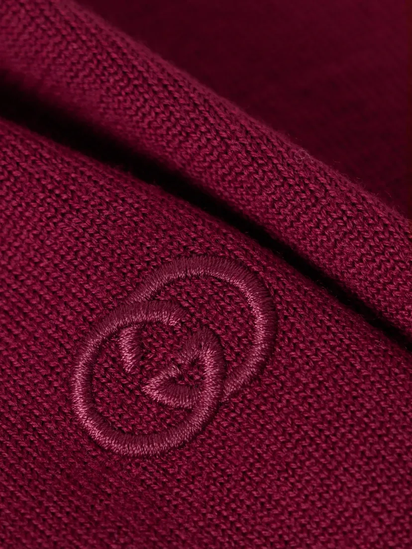 Свитер поло Gucci Вязаный шерстяной, С вышивкой, Темно-красный — фото 4