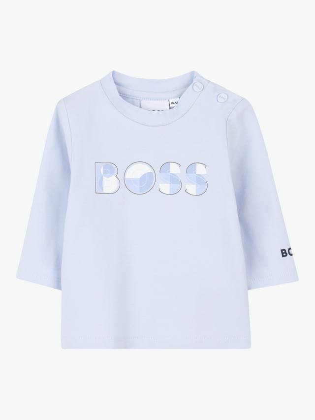

Детская футболка с длинными рукавами и воротником на пуговицах из хлопковой смеси HUGO BOSS, Pale Blue