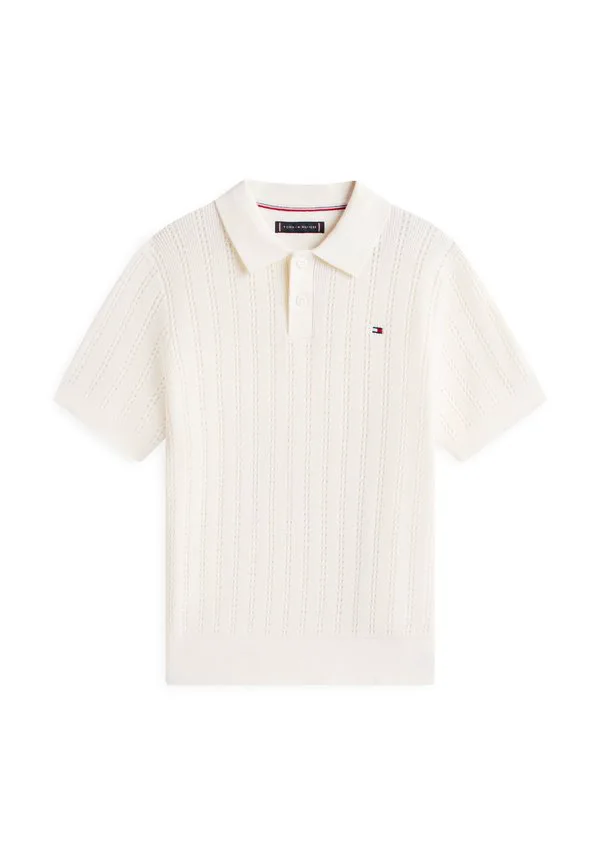 Рубашка-Поло стандартного кроя из ажурной вязки Tommy Hilfiger, Ivory Silk — фото 4