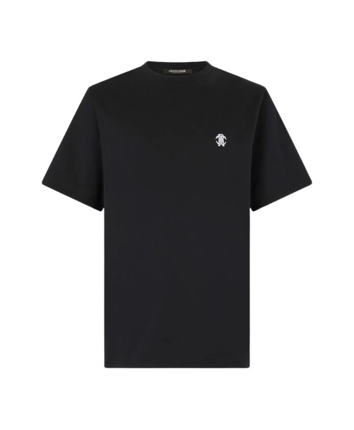 

Хлопковая футболка с монограммой змеи Roberto Cavalli, черный