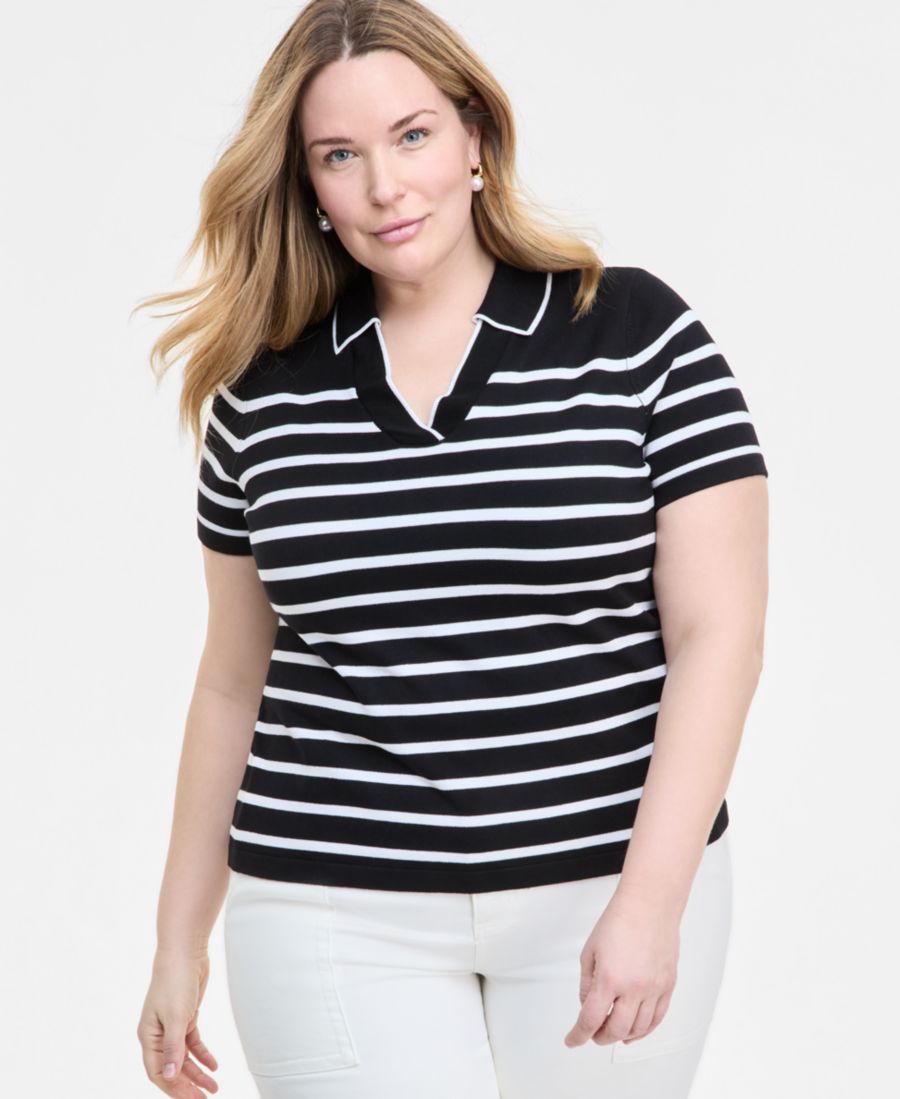 

Свитер с короткими рукавами и воротником больших размеров Liverpool Los Angeles, Black White Stripe