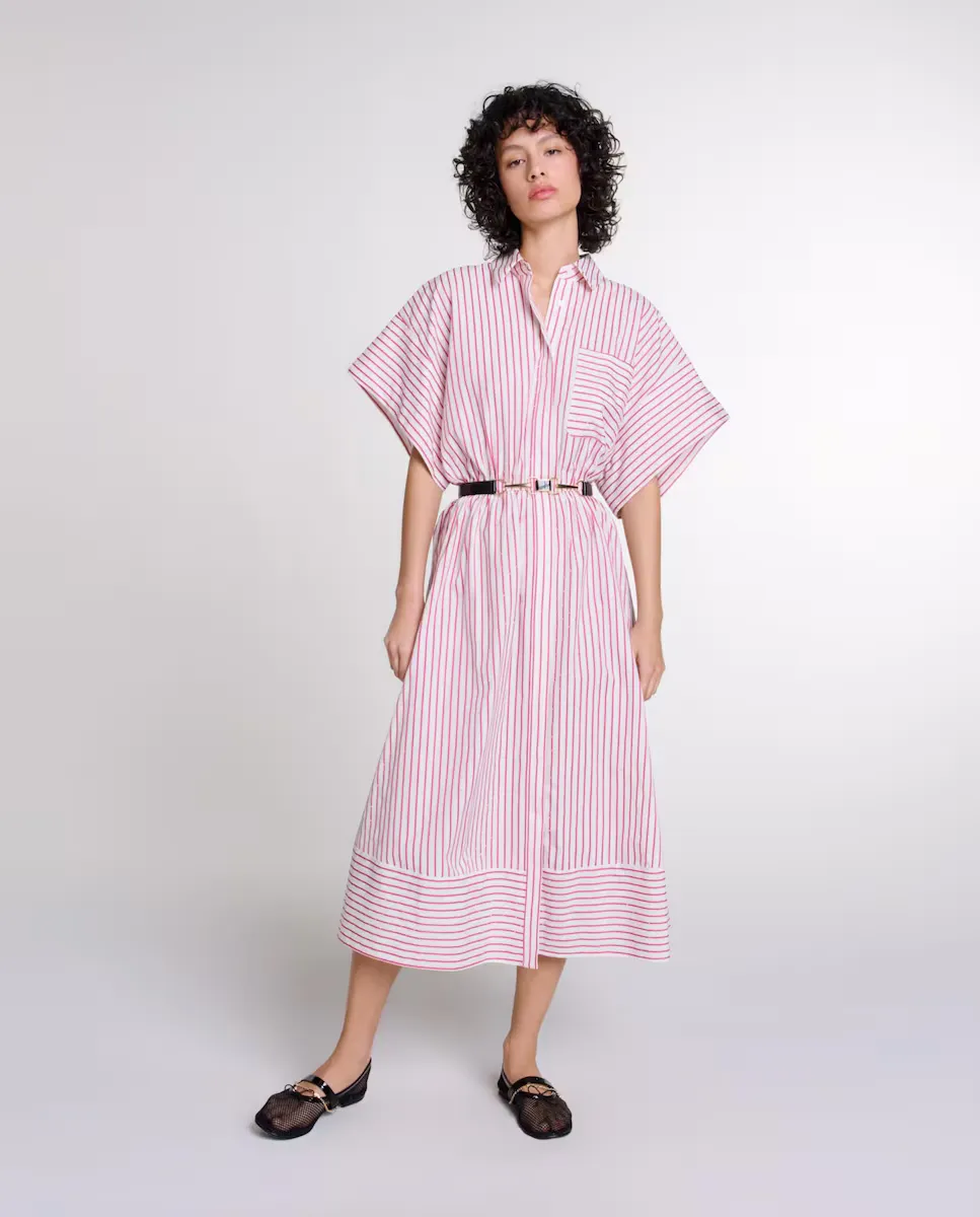 

Полосатое платье-рубашка со стразами Maje, красный