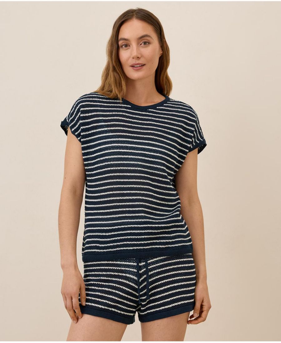 

Вязаный крючком топ с коротким рукавом в пляжном стиле Pact, Capri stripe