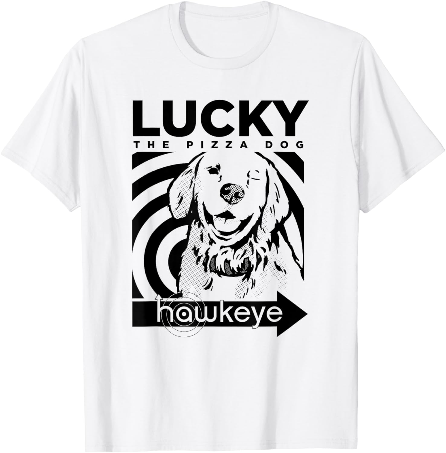 

Футболка Marvel Hawkeye Disney Plus Lucky The Pizza Dog Target Logo, белая