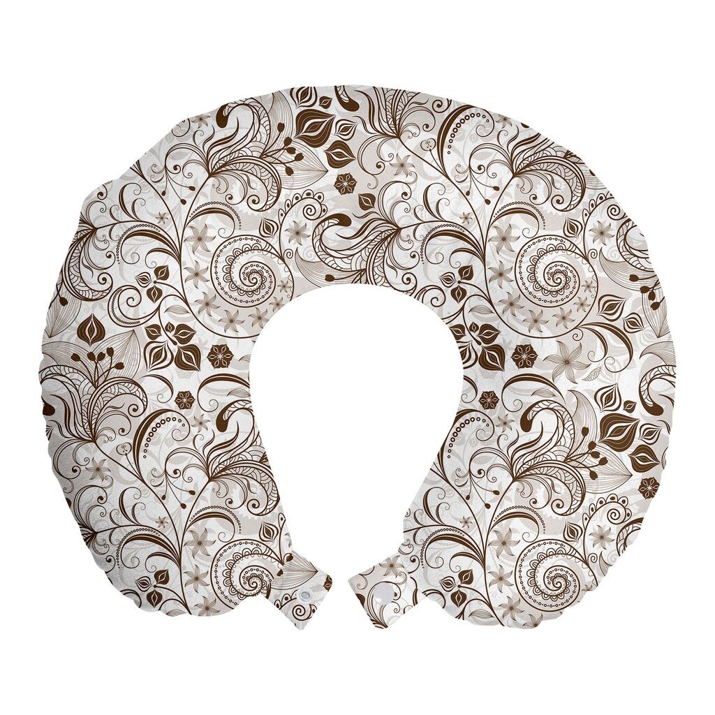 

ABAKUHAUS Шоколадная дорожная подушка для шеи, классические цветочные мотивы, пенопластовые дорожные принадлежности для самолетов и автомобилей, 30x30 см, коричнево-белый