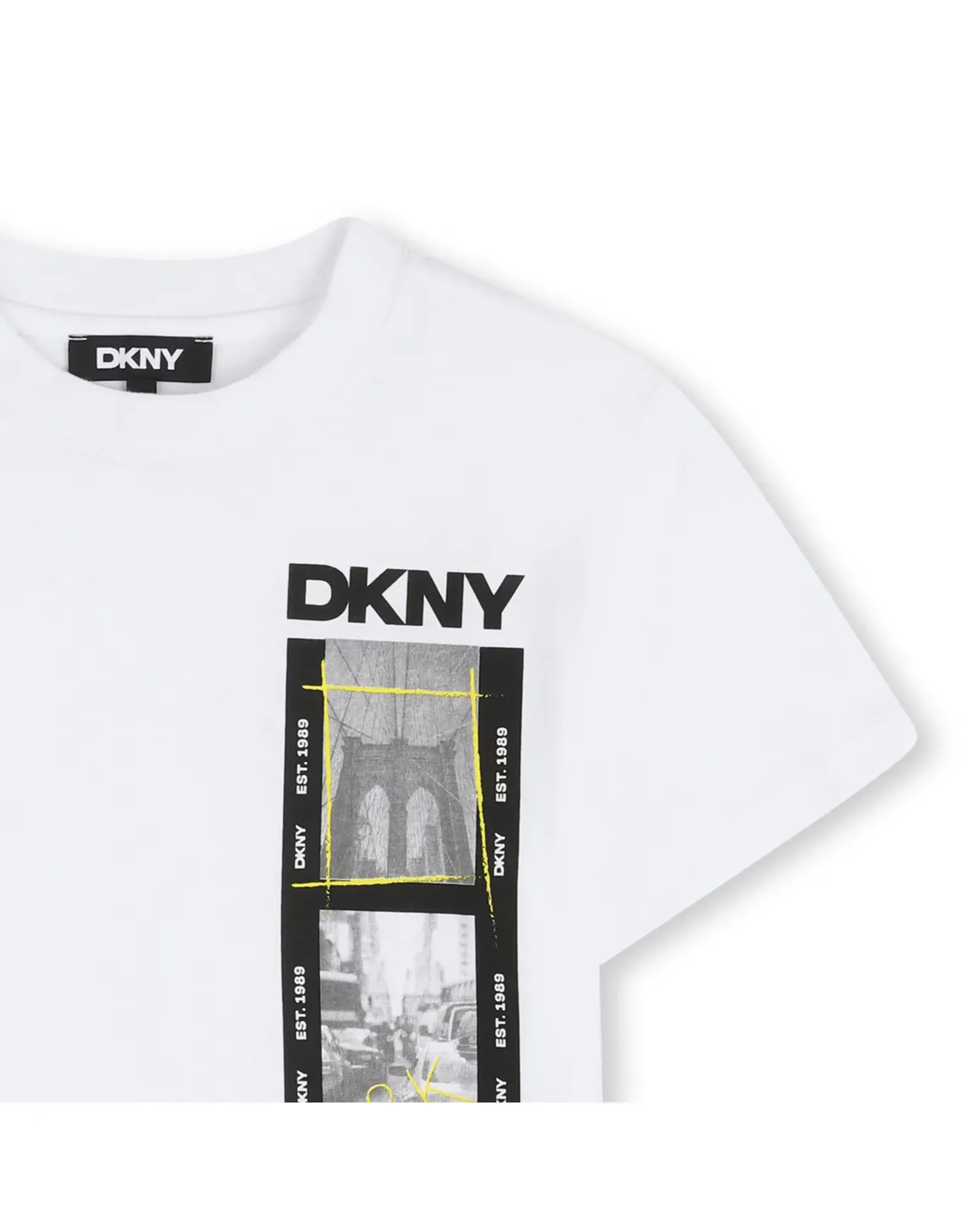 Детская хлопковая футболка с большим принтом DKNY, белый — фото 4