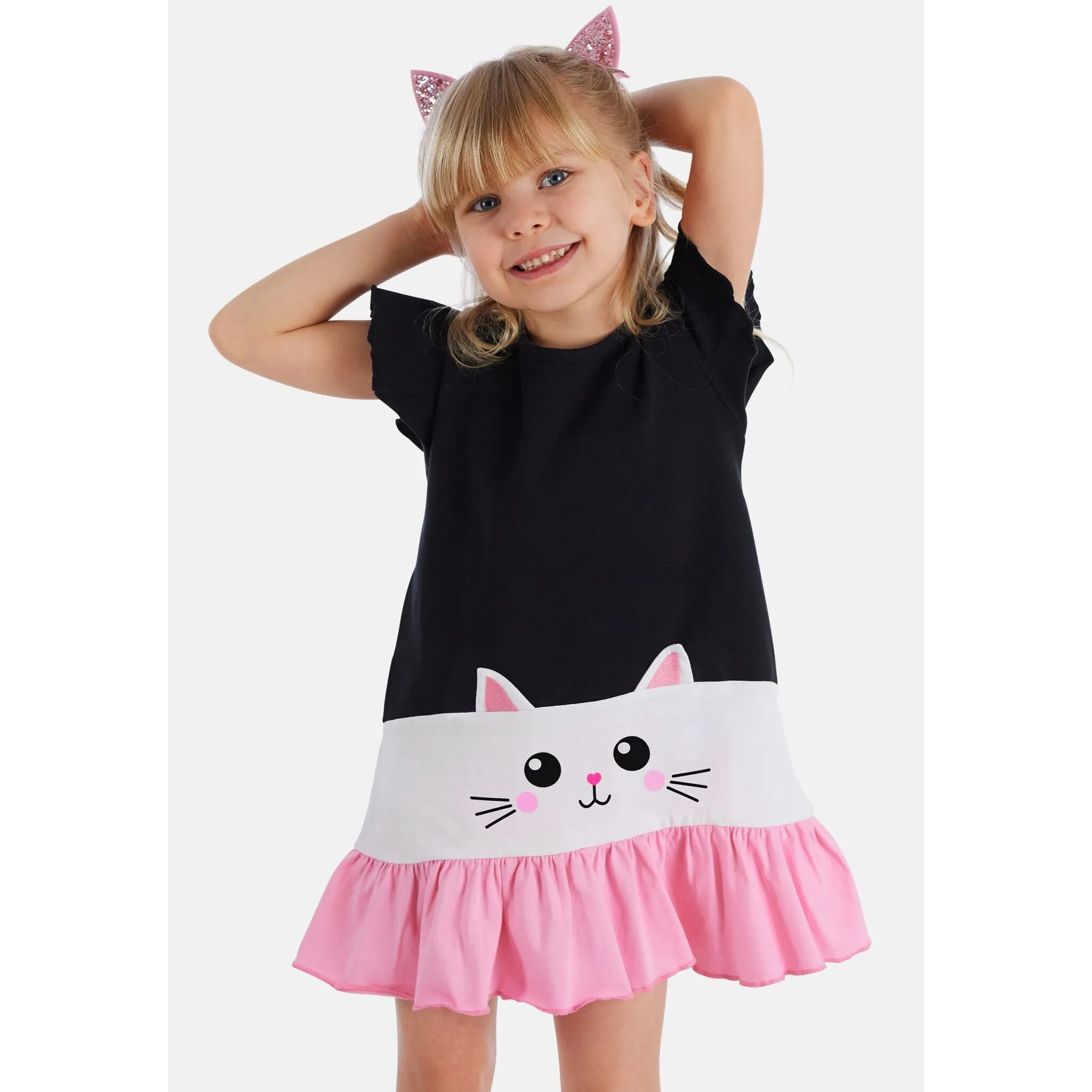 

Платье-рубашка Denokids «Frilled Cat», с кошачьим принтом, черный