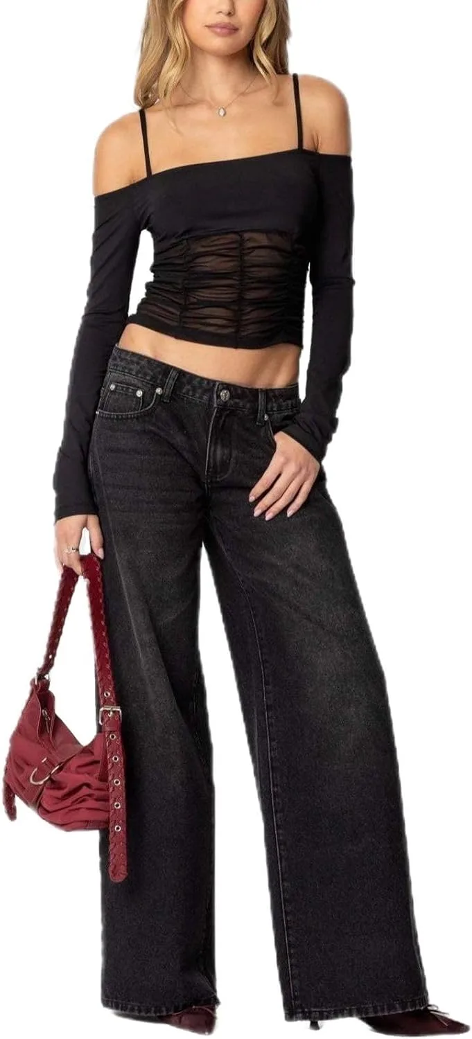 

Джинсы Low Rise для женщин, Vintage Loose Wide Leg с принтом