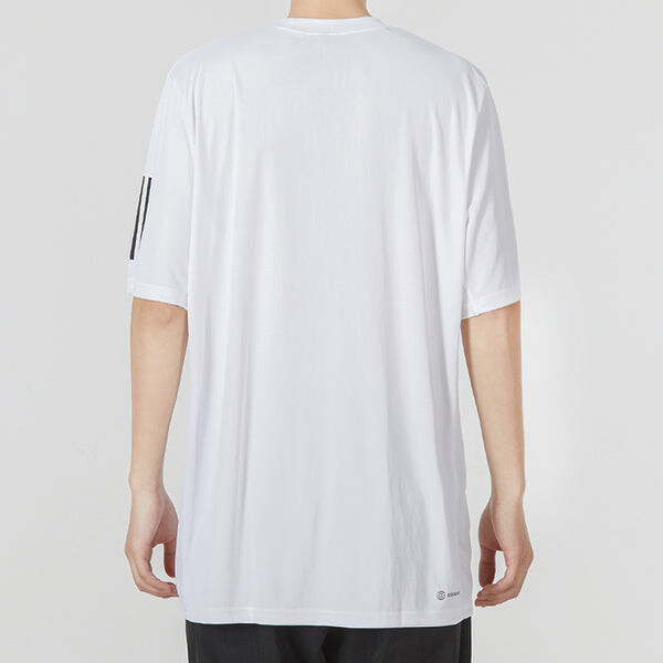Футболка Men's adidas Solid Color Stripe Sports Breathable Round Neck Short Sleeve White T-Shirt, мультиколор — фото 4