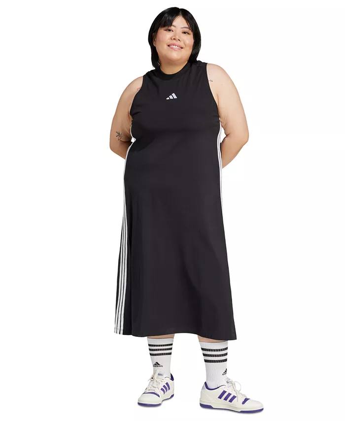 

Платье-майка реглан с 3 полосками и логотипом Plus Size adidas, черный