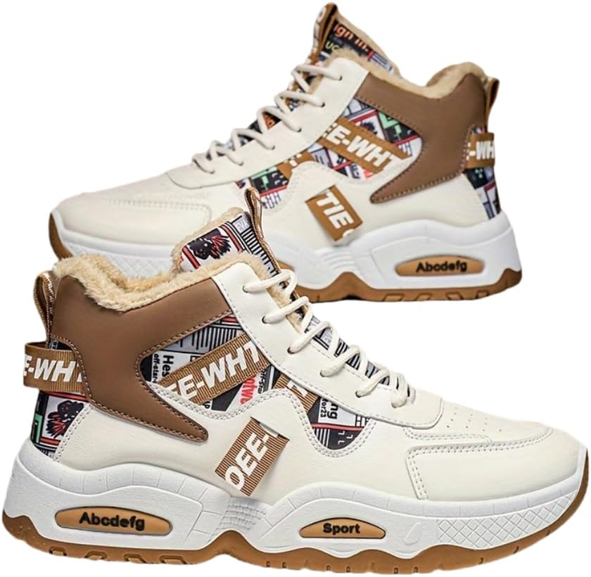 

Мужские зимние кроссовки с утеплителем из флиса - повседневные кроссовки на шнуровке с противоскользящей подошвой из ПВХ для активного отдыха на улице Hhhchpm, бежевый