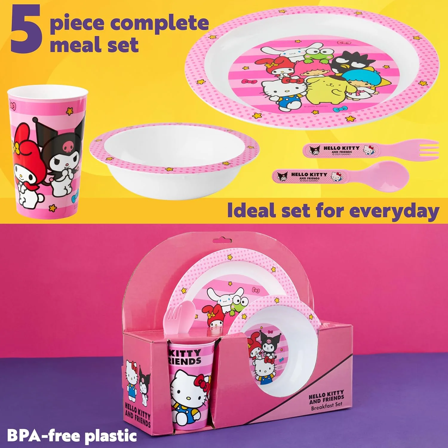 Детский набор посуды Get Trend Hello Kitty Sanrio, 5 предметов, BPA-Free, розовый — фото 3