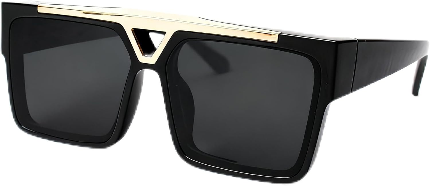 

Модные квадратные солнцезащитные очки с оправой с мраморным узором, зелено-черные, с металлической верхней перекладиной, массивная оправа, в стиле панк (черная оправа) YG Culture, Black Frame