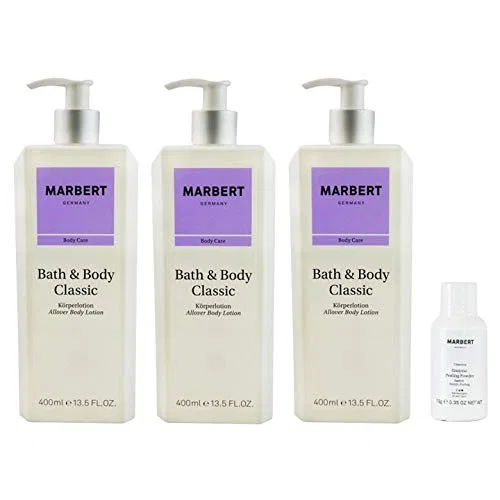 Набор Marbert Bath & Body Classic: лосьон для тела (3 x 400 мл) + энзимный пилинг-порошок (10 г) Marbert