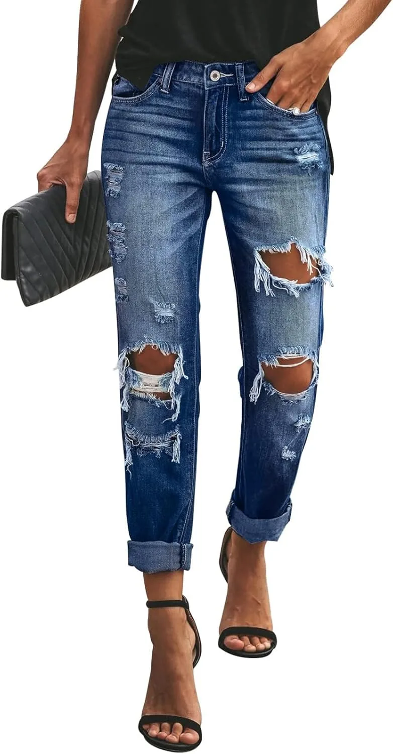 

Рваные джинсы женские distressed mid rise boyfriend stretch straight leg