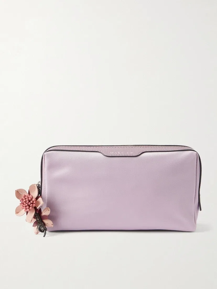 Косметичка из ракушечника с отделкой из кожи и принтом «Цветы сакуры» Anya Hindmarch, фиолетовый