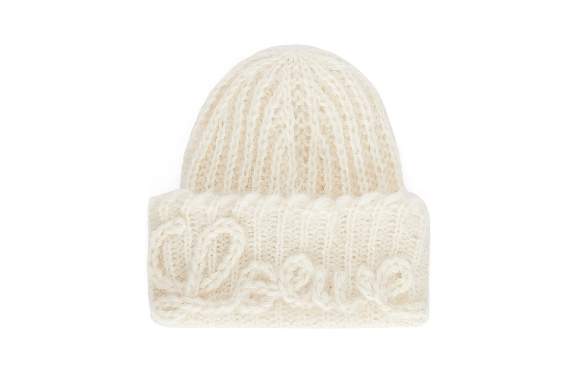 

LOEWE Вязаная шапка с отворотом, White