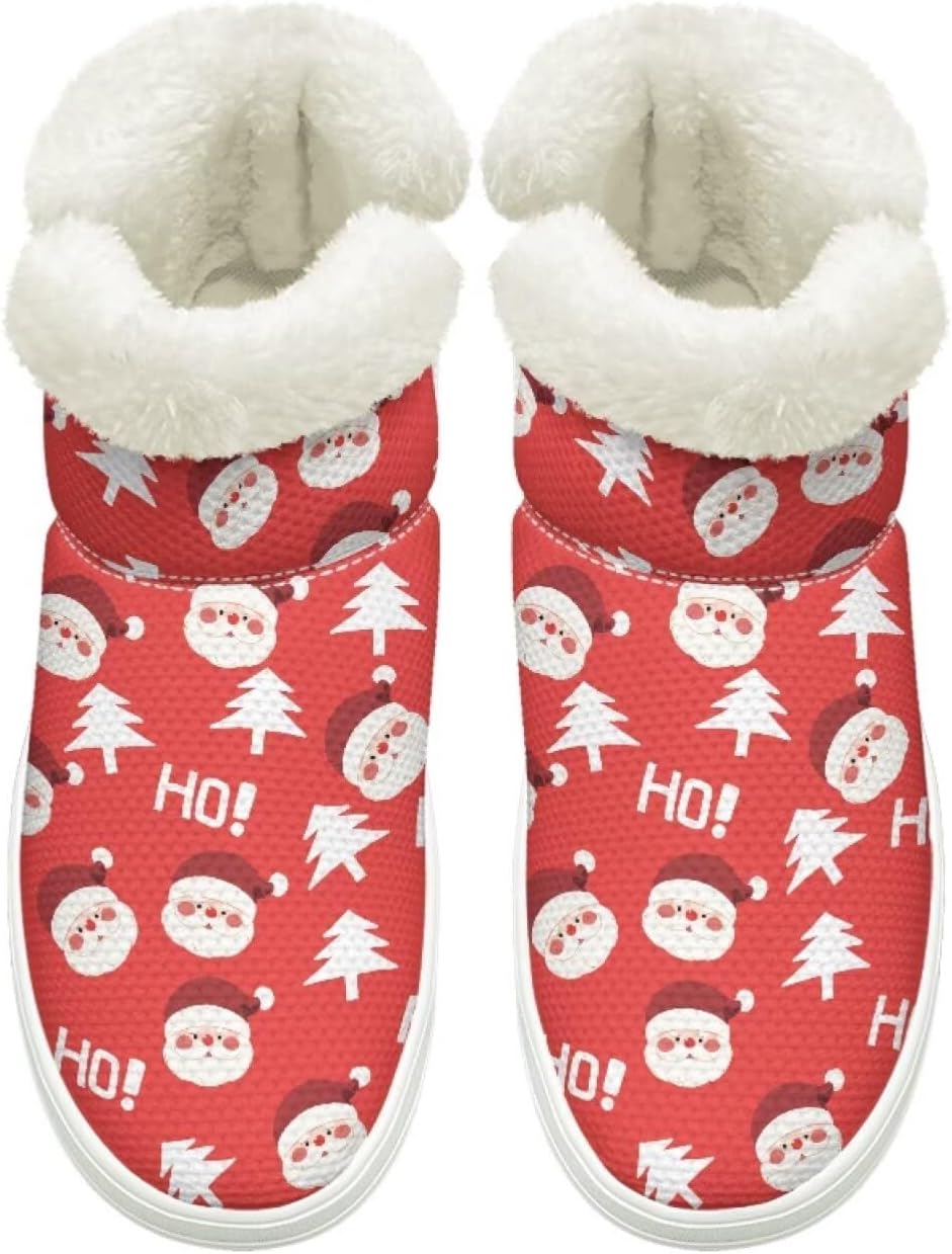 

Теплые ботинки для женщин и мужчин, ботильоны без шнурков, рождественские ботинки со снеговиками, пушистые, нескользящие, утепленные, с удобной подошвой Cugasmaru, Santa Christmas Themed