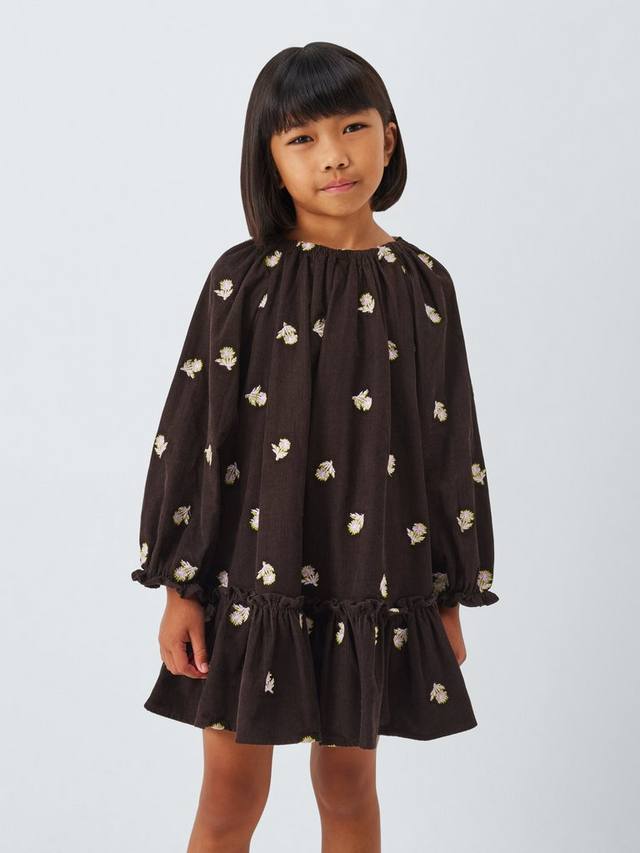 

Детское платье из вельвета с цветочной вышивкой John Lewis, Brown, White