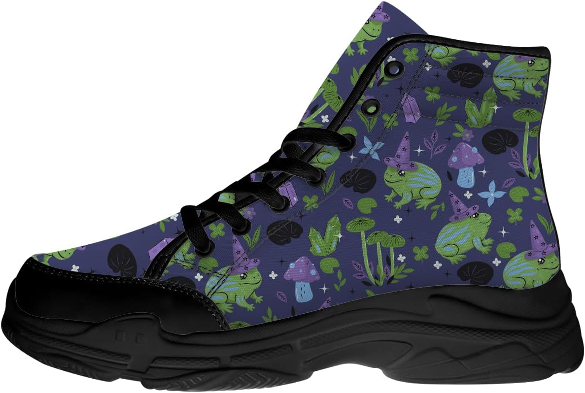 

Мужские и женские высокие кеды Frog, кроссовки на шнуровке с платформой из ткани, подарки для него и для нее Generic, зеленый/фиолетовый