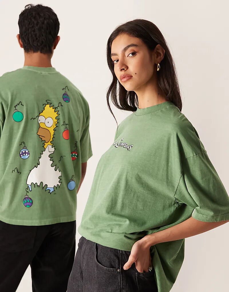 

Футболка унисекс оверсайз ASOS DESIGN с рождественским принтом Симпсонов темно-зеленого цвета