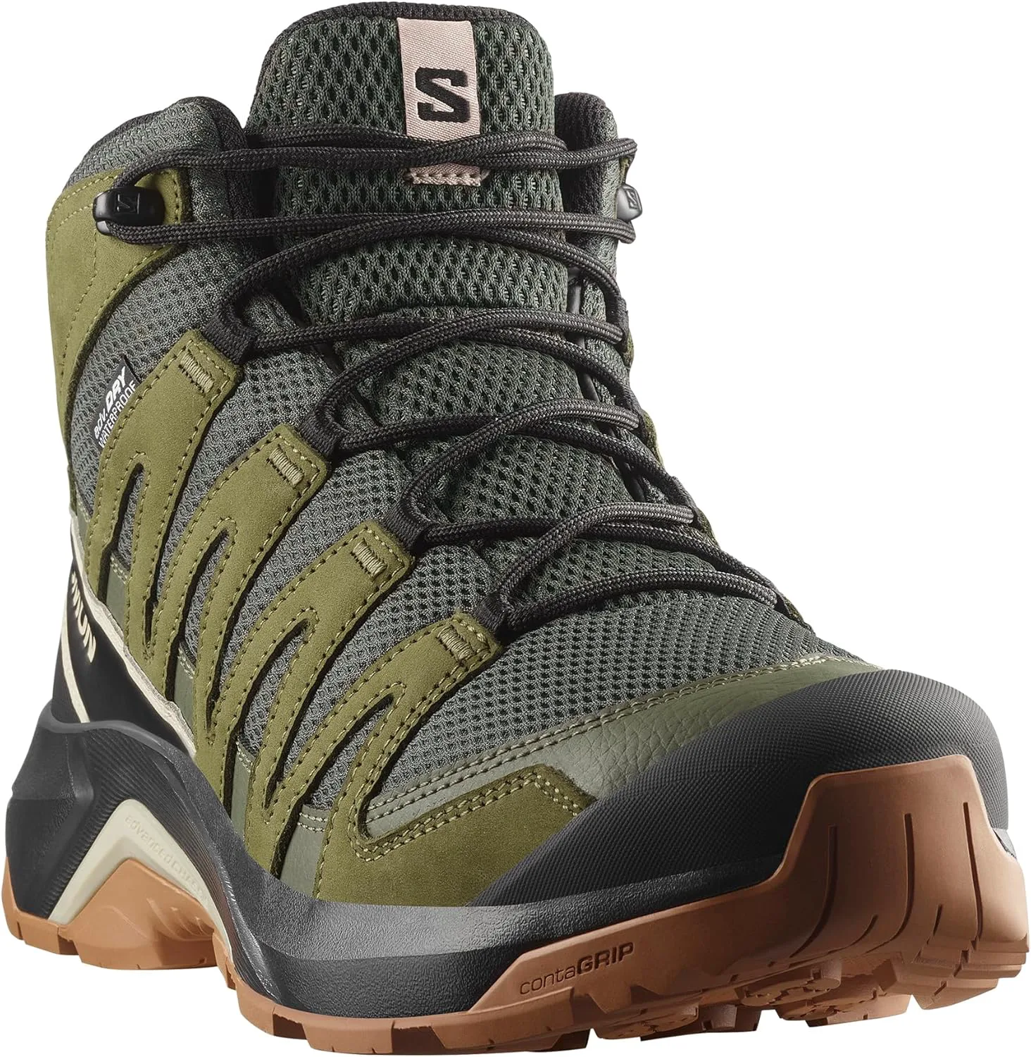 Мужские походные ботинки Salomon X-Adventure Recon Mid с Gore-Tex, водонепроницаемые и устойчивые для сложных троп и походов в любую погоду, оливковый — фото 4