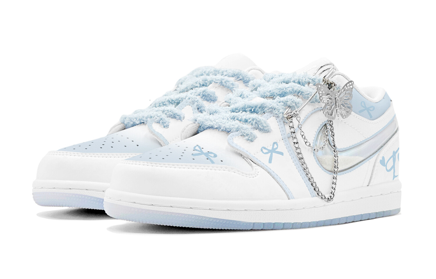 Кроссовки Air Jordan 1 Vintage Basketball Shoes Women's Low-Top White, голубой — фото 4