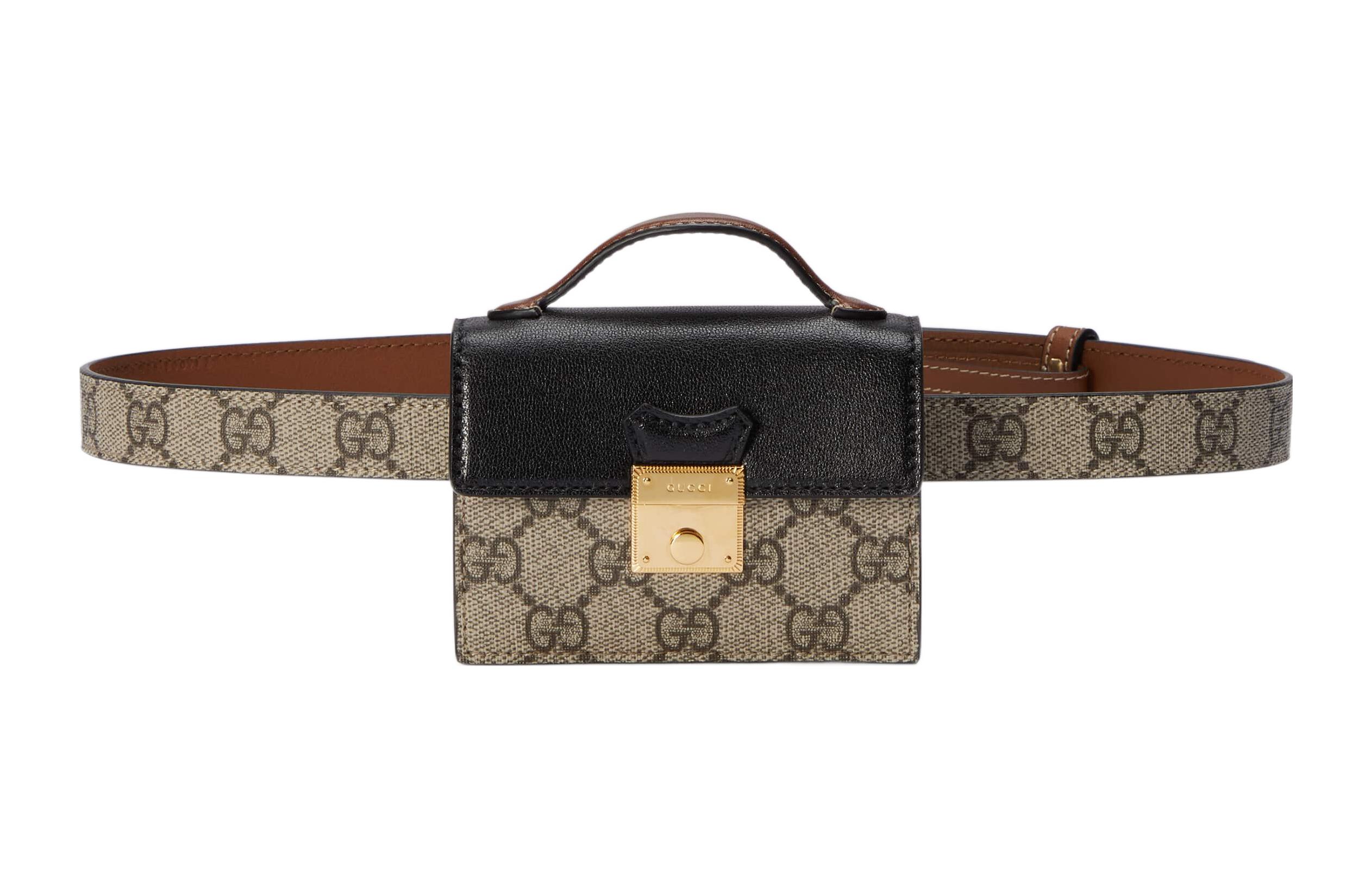 

Замок Холщовая с кожаной поясная сумка Обычная Женская Коричневая/Черная GUCCI