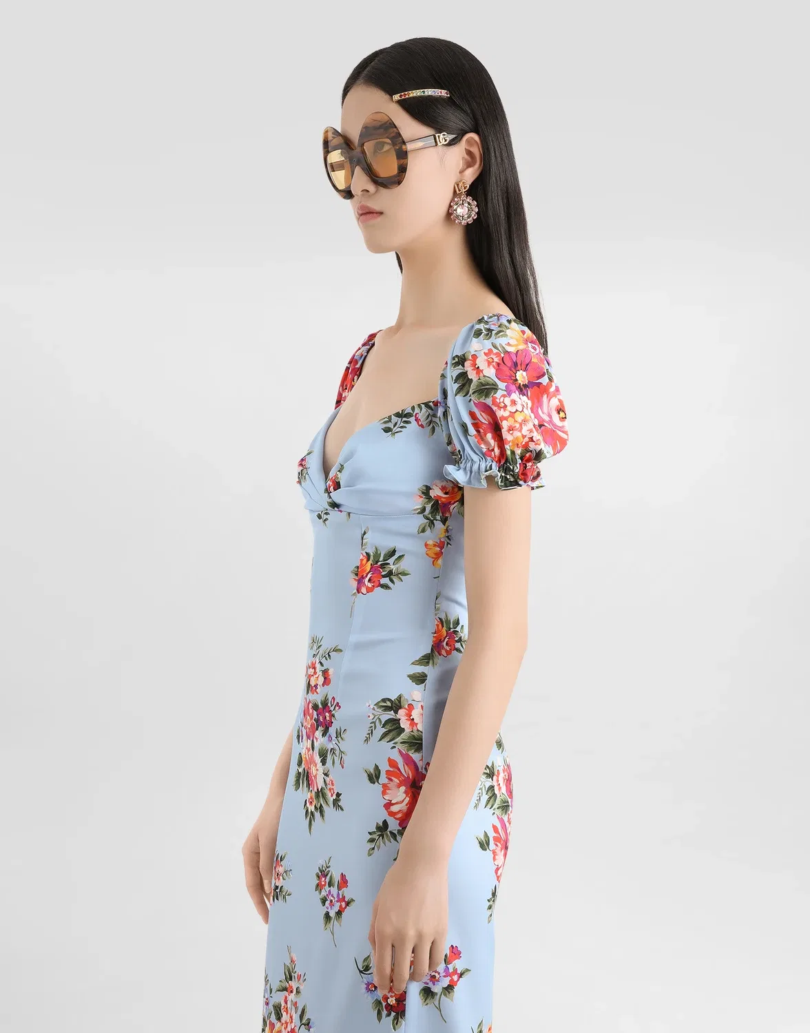 Платье с принтом в виде букета цветов DOLCE & GABBANA, мультицвет — фото 4