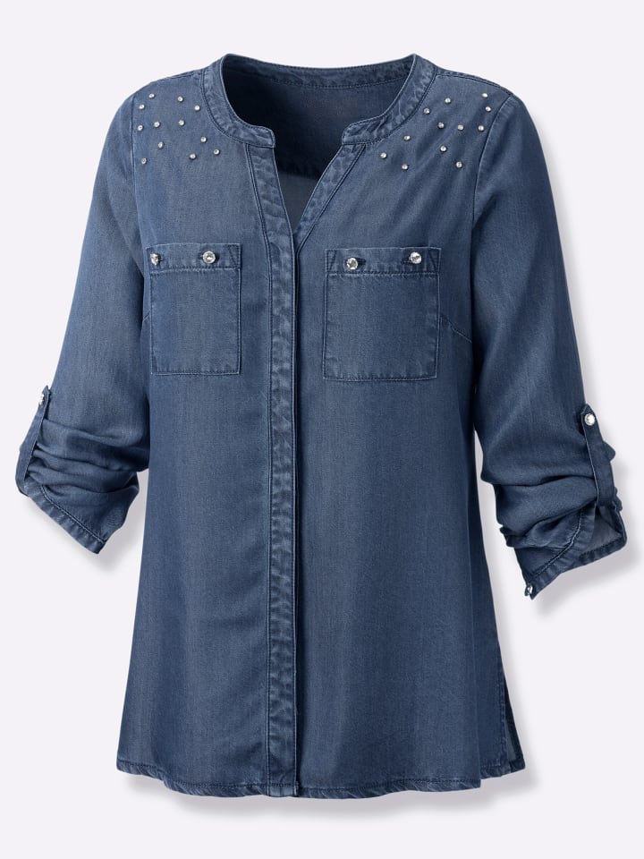 

Блузка с длинными рукавами из выбеленной синей ткани creation L