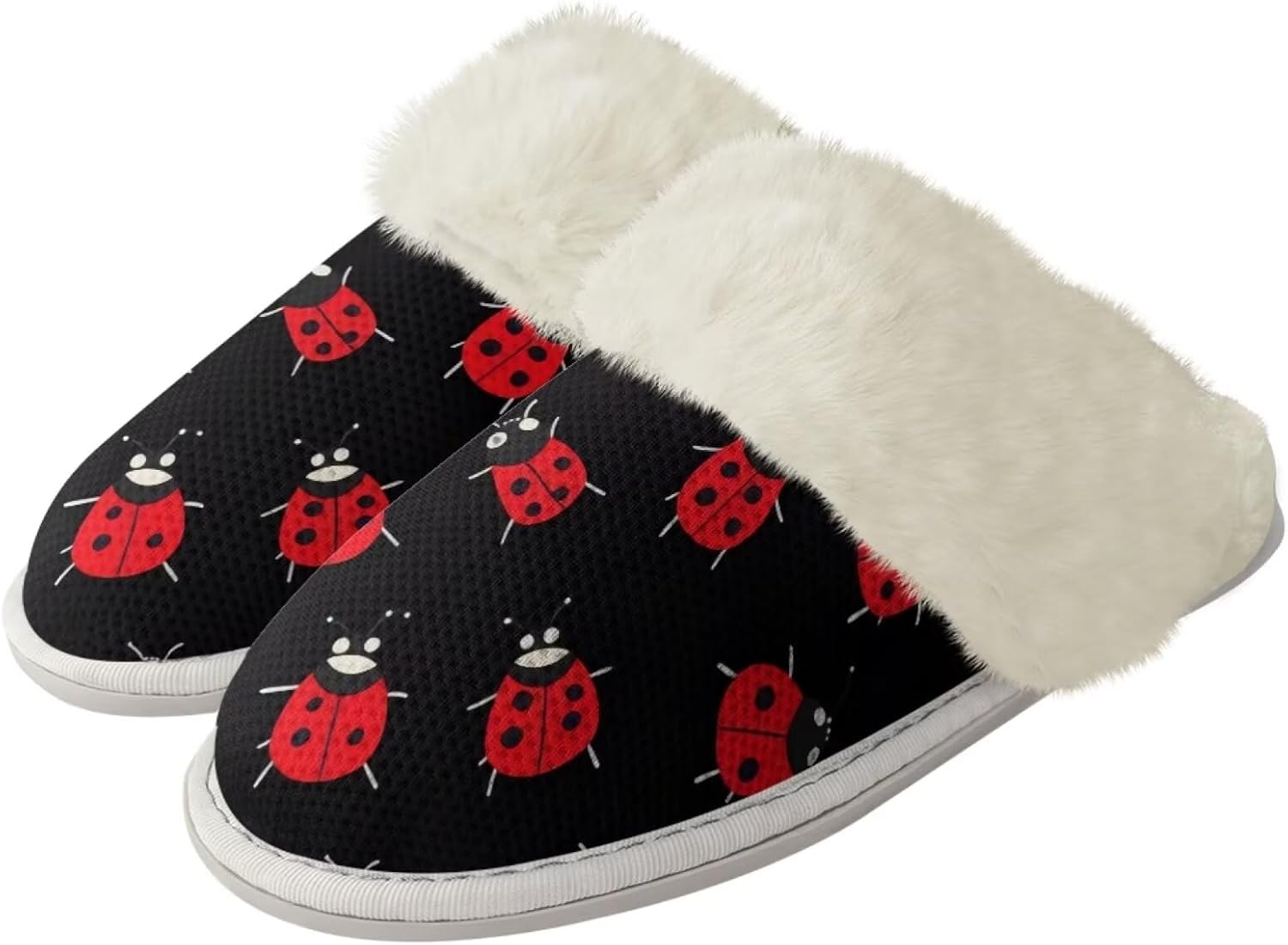 

Мужские тапочки Forchrinse Red Ladybug Daisy с эффектом памяти, пушистые домашние тапочки для женщин, тапочки «Божья коровка», легкая домашняя обувь для спальни, черный