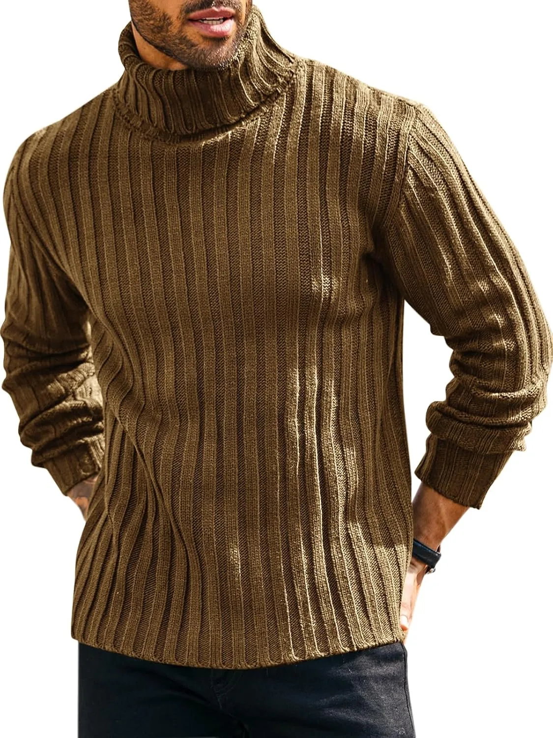 

Runcati мужской объемный свитер с воротником-стойкой, кабельная вязка, casual, slim fit, для осени и зимы