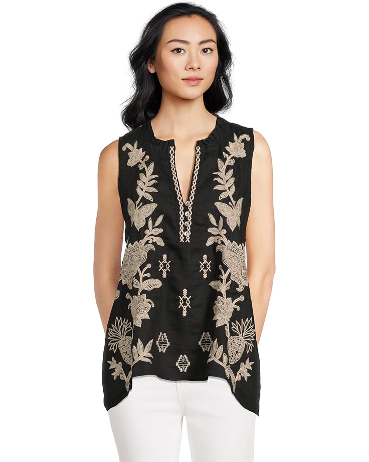 

Топ Johnny Was Linen Ruffle Neck Tank- Orla, черный