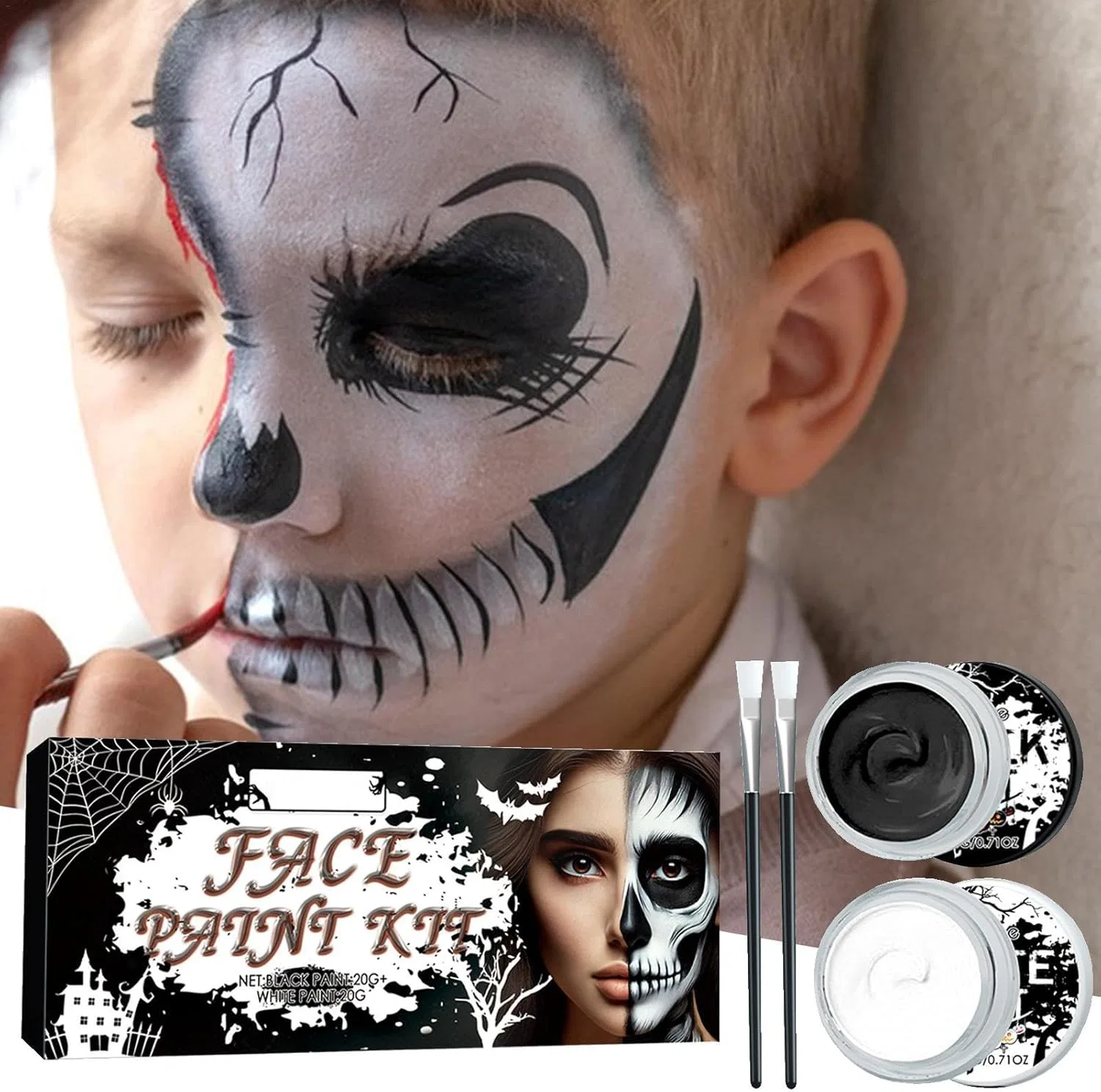 Набор для аквагрима Black and White Face Paint, профессиональный, с кистями, 0.07 кг — фото 2