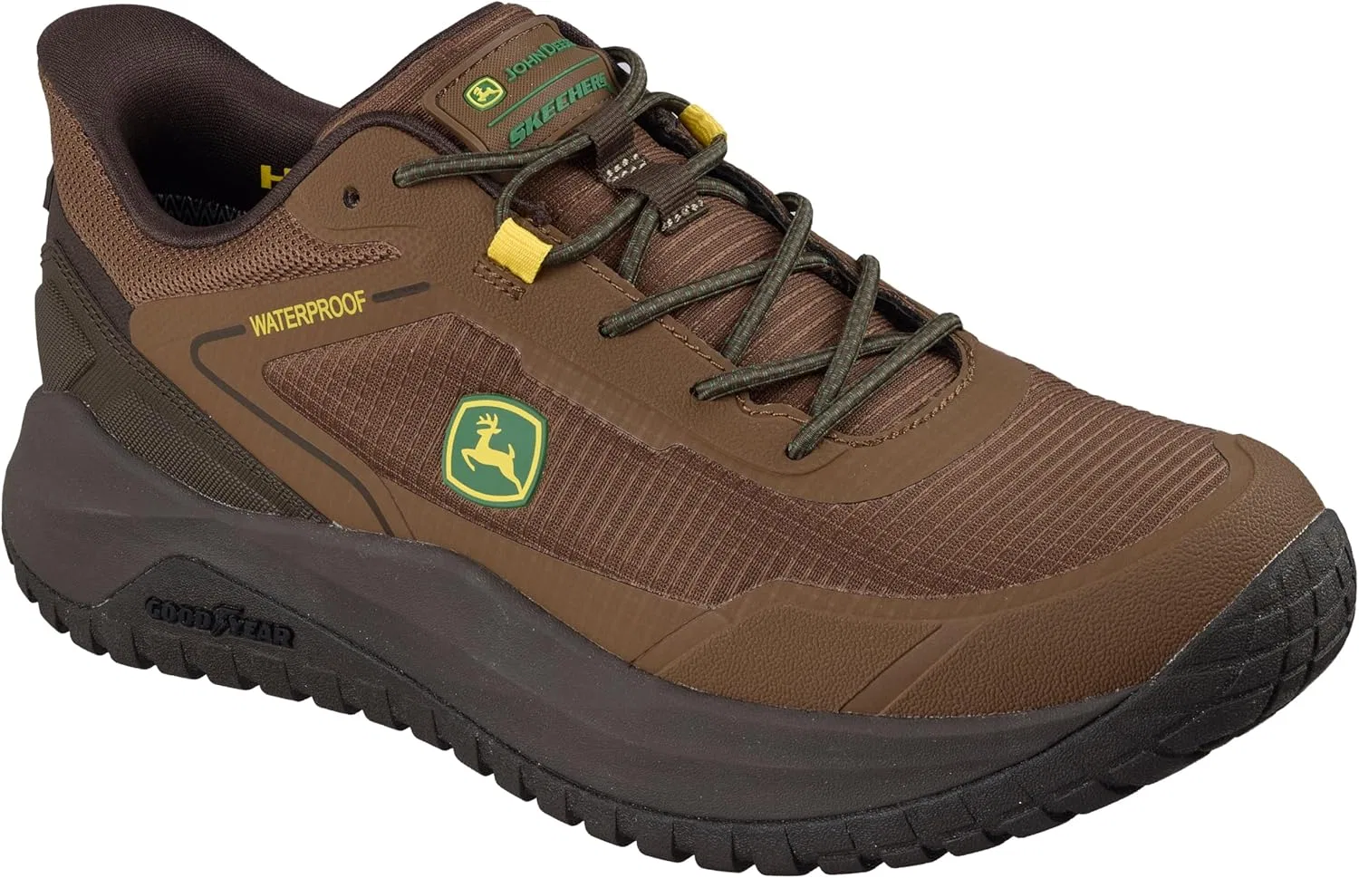 Мужские водонепроницаемые спортивные кроссовки Skechers John Deere из рипстопа с эластичным ремешком и резиновой подошвой Goodyear, Brown
