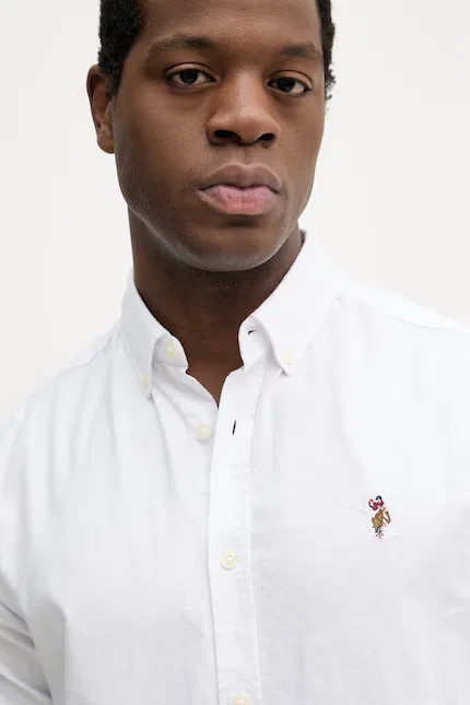 Рубашка хлопковая Peached Oxford U.S. Polo Assn., белый — фото 4
