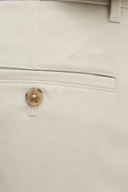 Брюки классические из хлопка с эластаном Calvin Klein, бежевый — фото 4