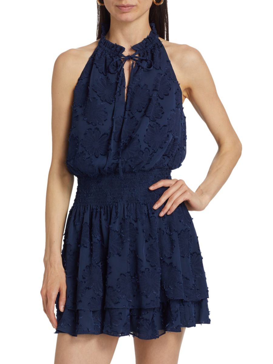 

Мини-платье Hester Floral Smocked Halter Ramy Brook, цвет Spring Navy Jacquard
