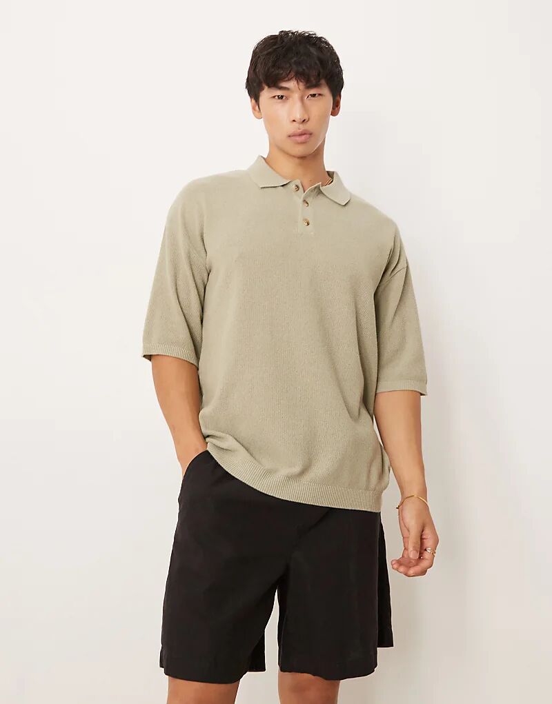 

Свободное поло из пике ASOS DESIGN цвета хаки