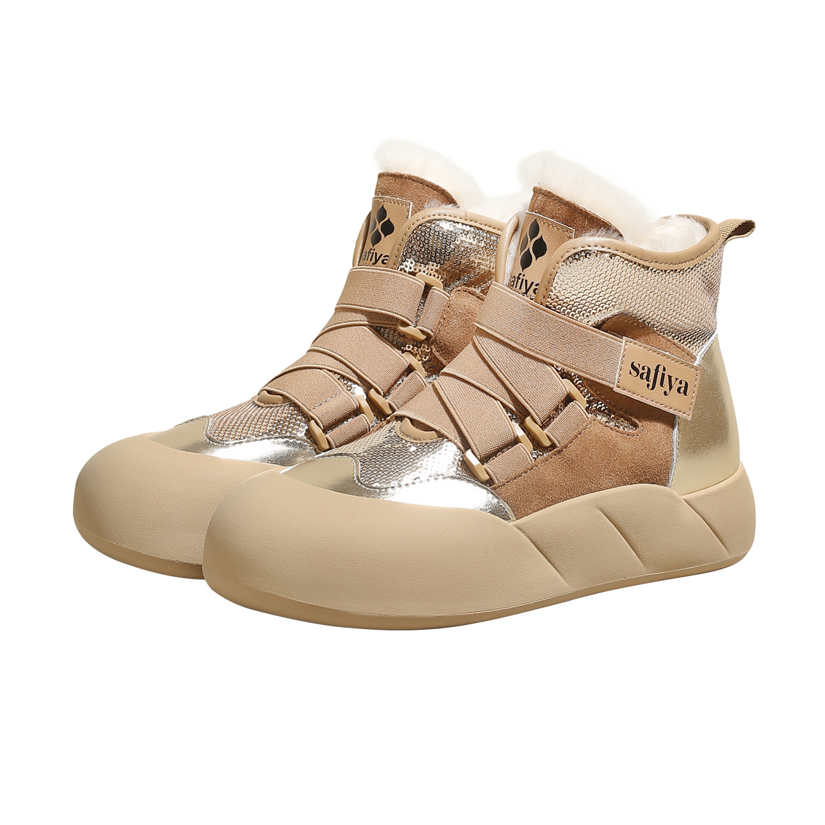 SAFIYA Зимние короткие сапоги женские золотистые/хаки, цвет Gold/Khaki