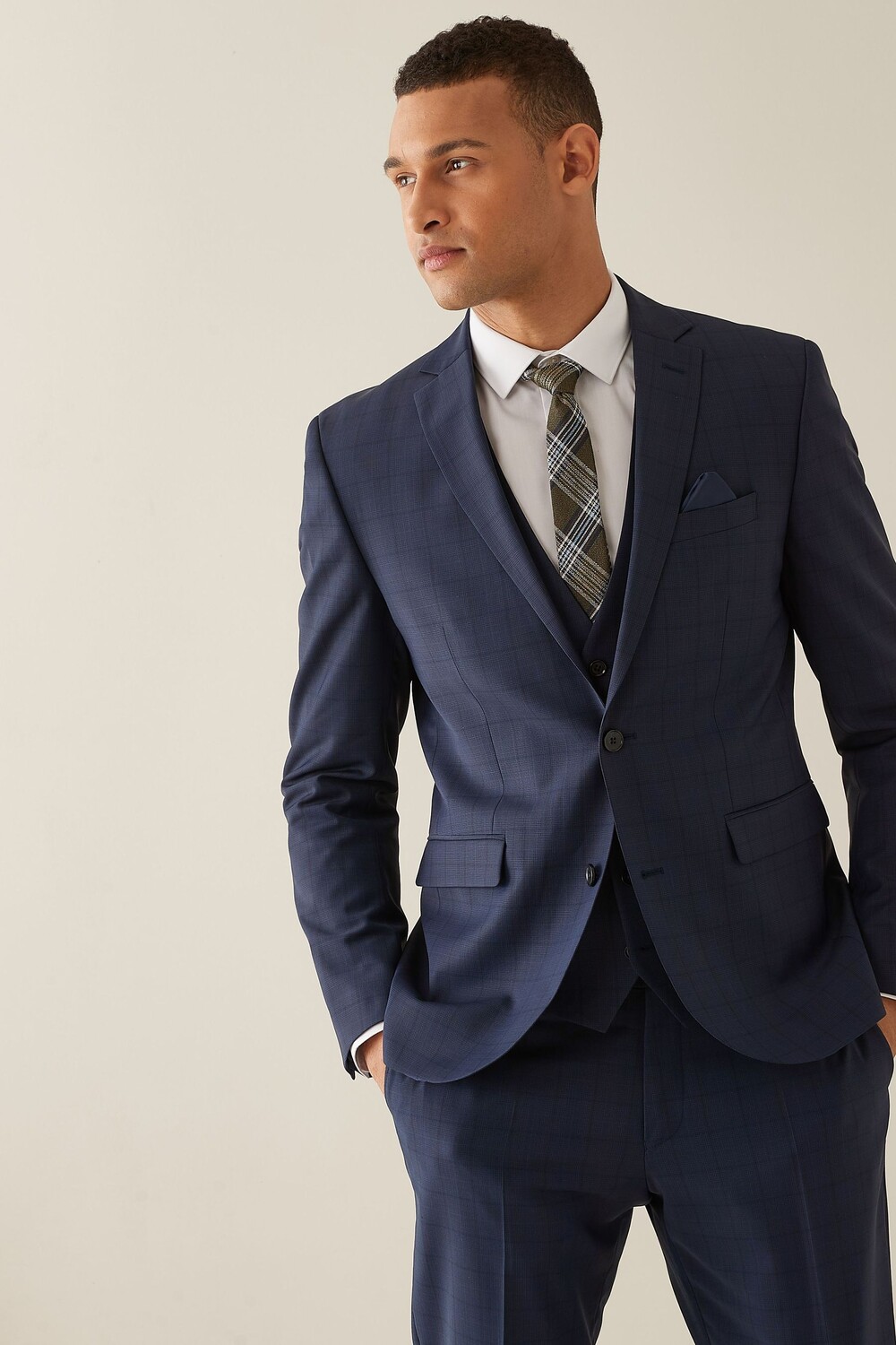 

Костюм Slim Fit Motion Flex с клетчатой шерстяной курткой Slim Fit Next, синий