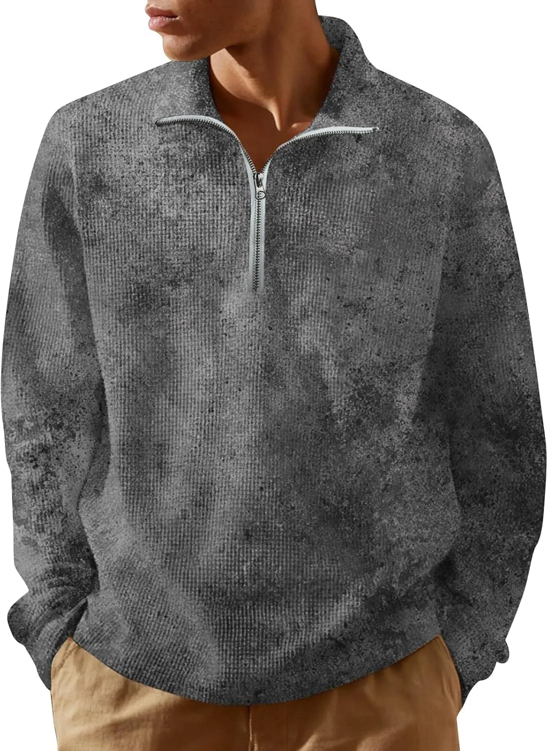 

RTRDE мужская футболка с длинным рукавом и 1/4 молнии, принт тай-дай