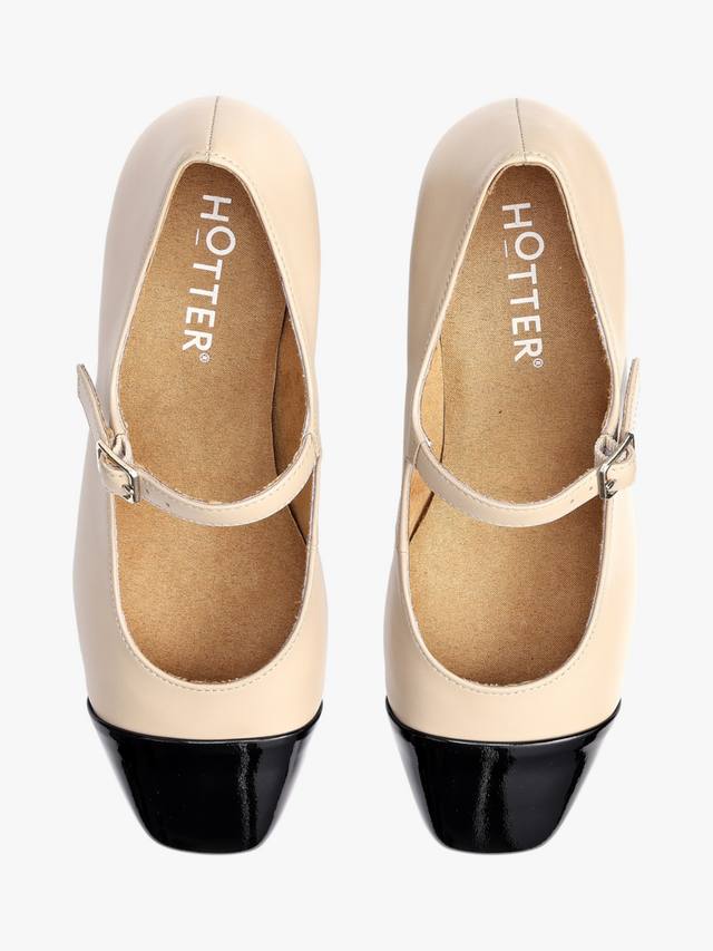 Блестящие туфли-лодочки Mary Jane с широкой колодкой из кожи Hotter, Beige/Black — фото 3